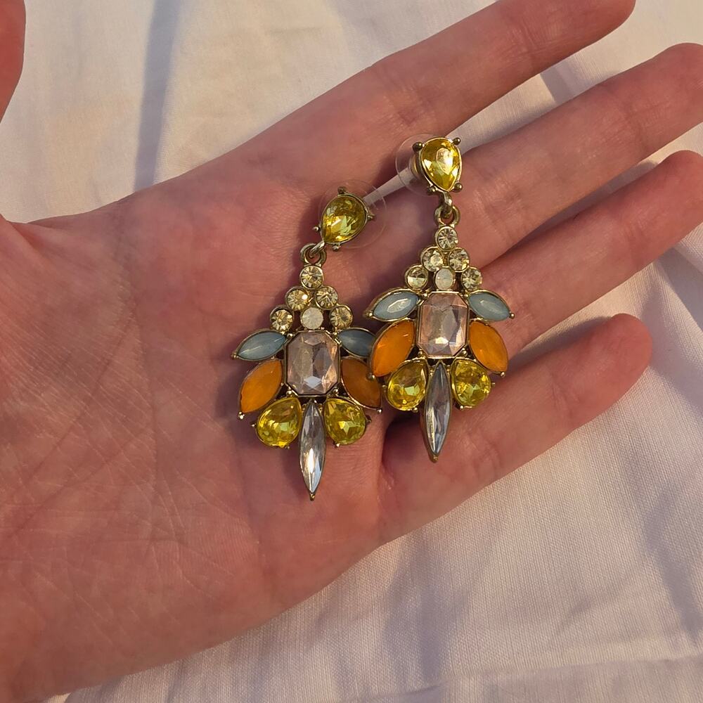 Multicolor Rhinestone Statement Drop Earrings Gold Tone Maximalist
